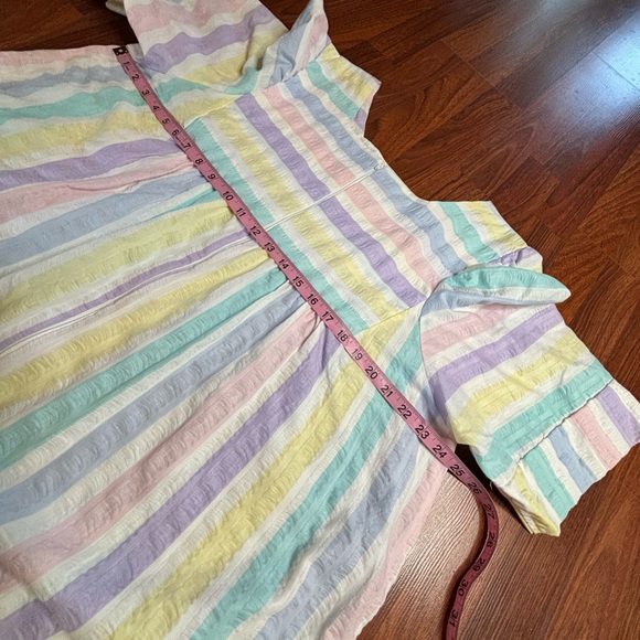 70s Saybury Pastel Striped House Dress Robe House Coffee Coat 2X Boho Rainbow - Picture 4 of 5